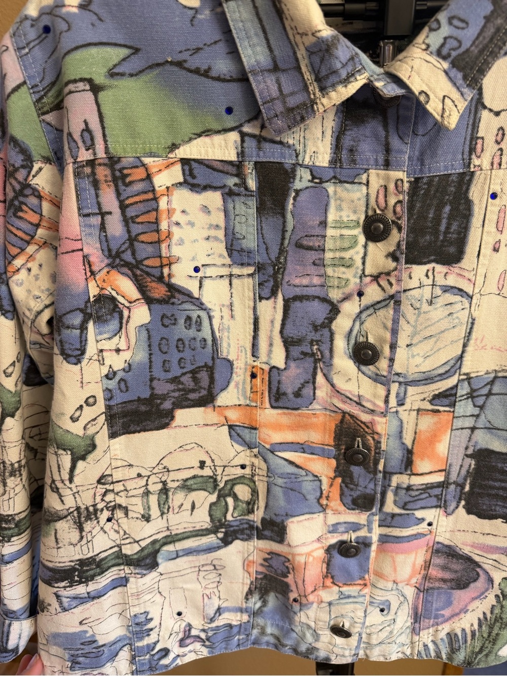 Michael Leu Vintage Maximalist Abstract Watercolor Print Button-Up Jacket | L - Picture 4 of 14